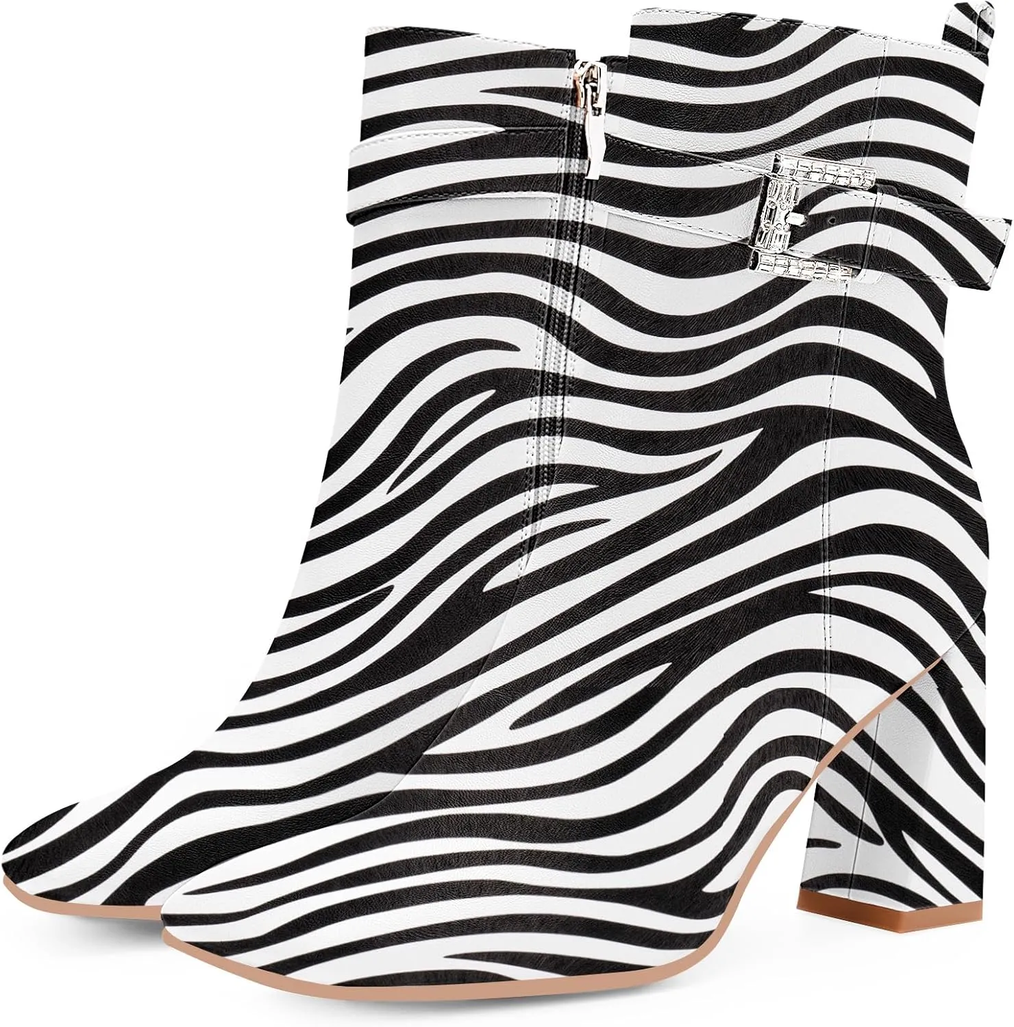 Women's Sexy Rhinestone High Heel Square Toe Ankle Boots Buckle Strap Dress Booties