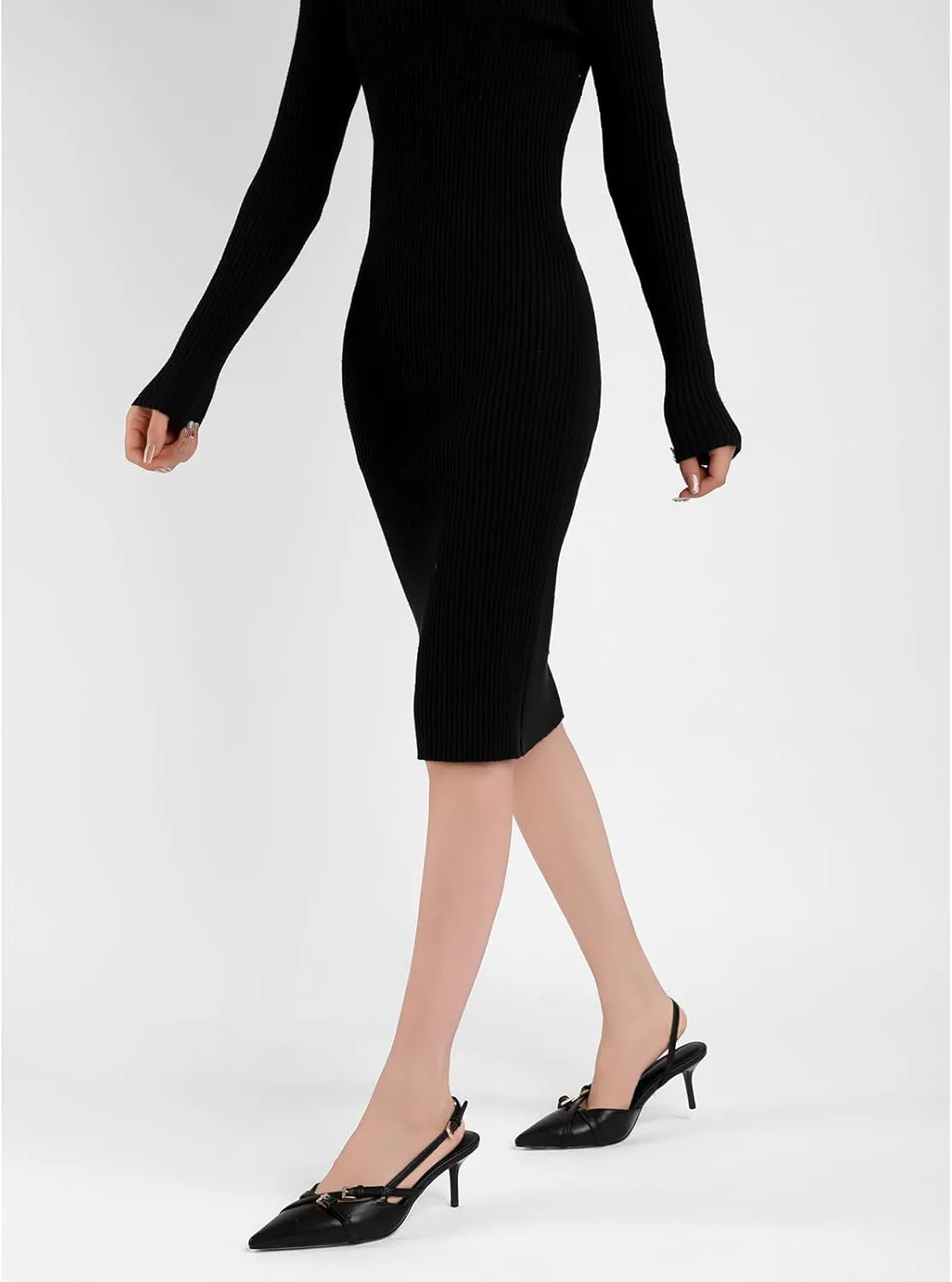 Women's Slingback Kitten Heels Buckle Strap Work Pumps Pointed Toe Slip On Comfortable Dress Shoes