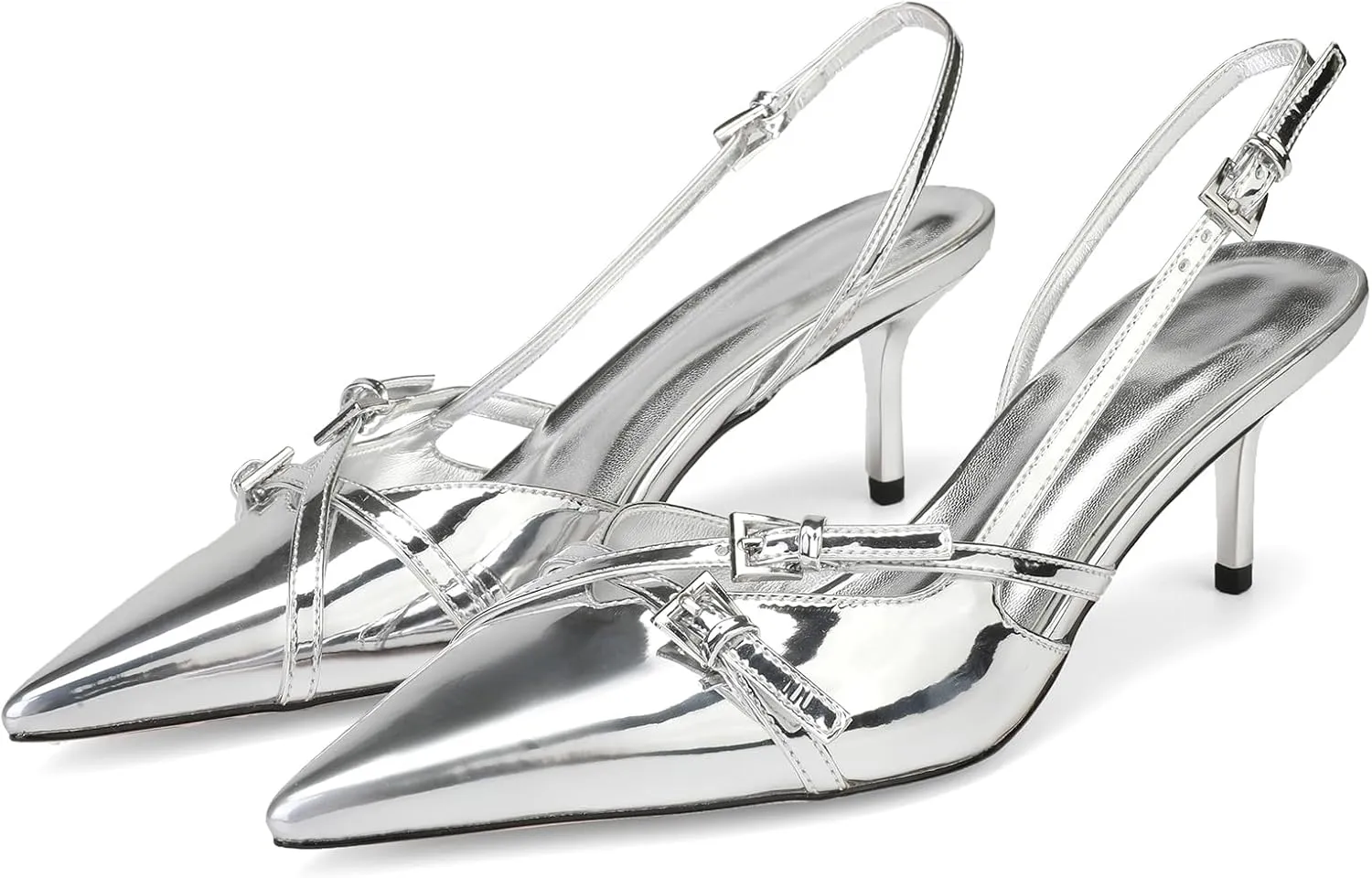 Women's Slingback Kitten Heels Buckle Strap Work Pumps Pointed Toe Slip On Comfortable Dress Shoes