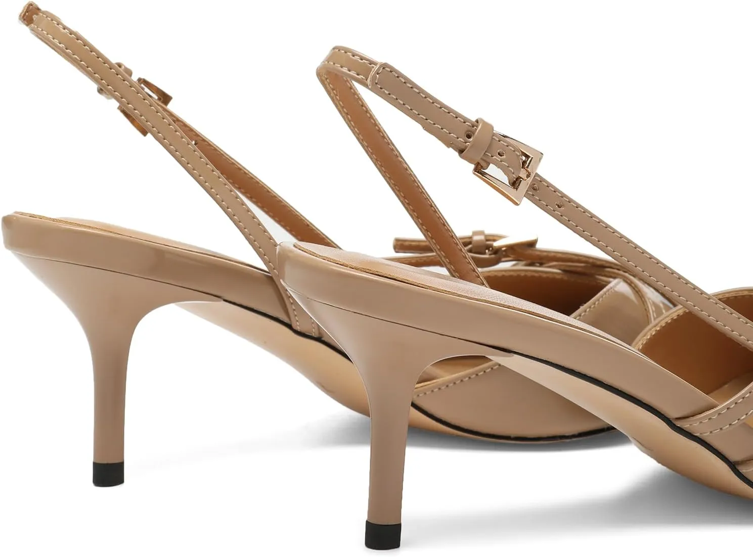 Women's Slingback Kitten Heels Buckle Strap Work Pumps Pointed Toe Slip On Comfortable Dress Shoes