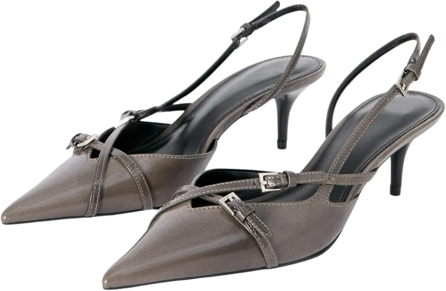 Women's Slingback Kitten Heels Buckle Strap Work Pumps Pointed Toe Slip On Comfortable Dress Shoes