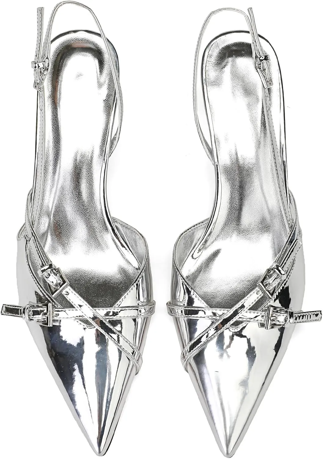 Women's Slingback Kitten Heels Buckle Strap Work Pumps Pointed Toe Slip On Comfortable Dress Shoes