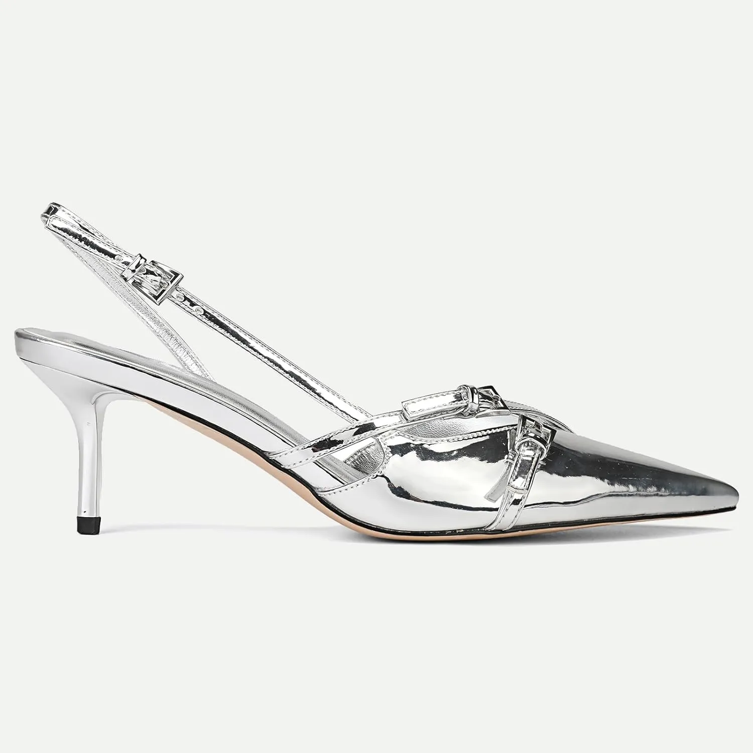 Women's Slingback Kitten Heels Buckle Strap Work Pumps Pointed Toe Slip On Comfortable Dress Shoes