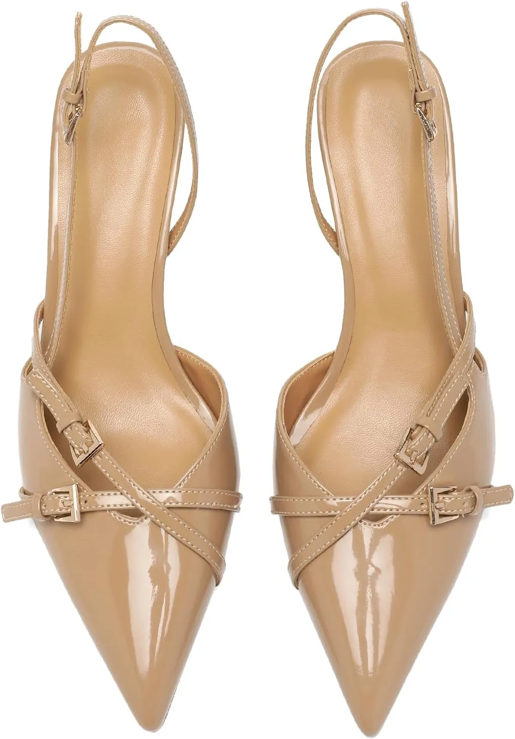 Women's Slingback Kitten Heels Buckle Strap Work Pumps Pointed Toe Slip On Comfortable Dress Shoes