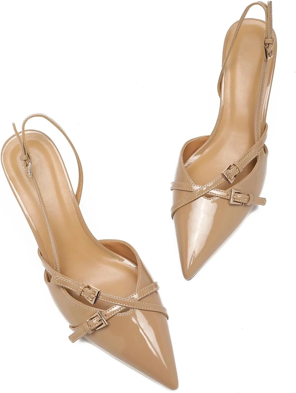 Women's Slingback Kitten Heels Buckle Strap Work Pumps Pointed Toe Slip On Comfortable Dress Shoes