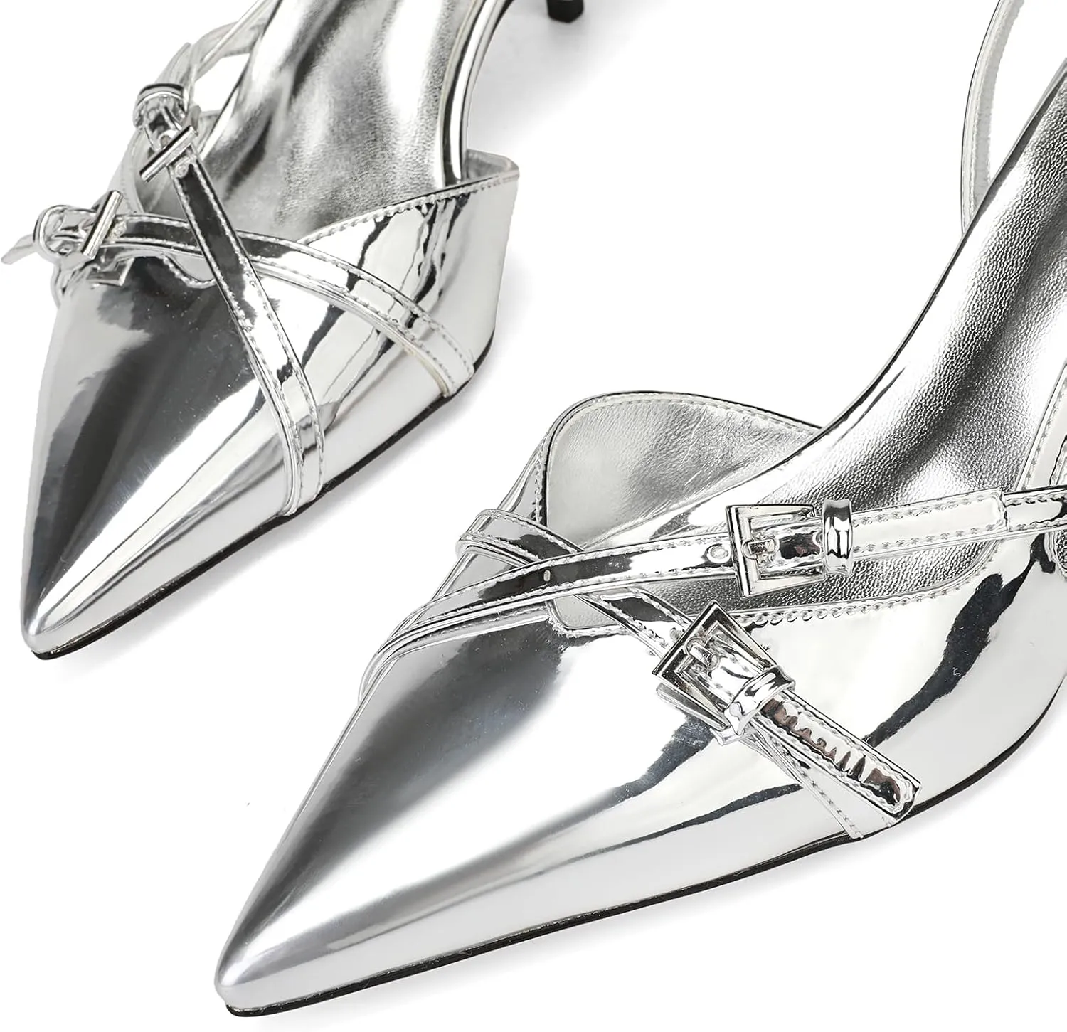 Women's Slingback Kitten Heels Buckle Strap Work Pumps Pointed Toe Slip On Comfortable Dress Shoes