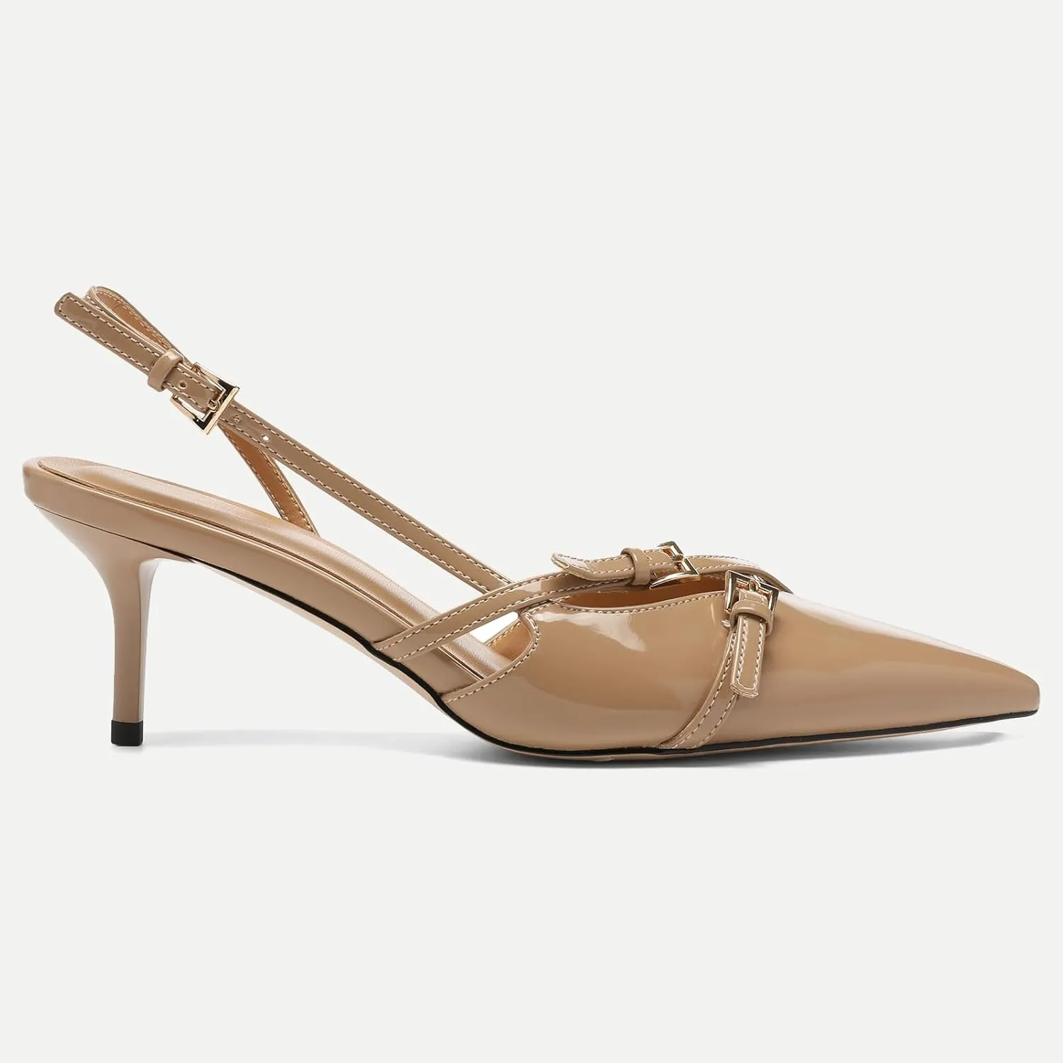 Women's Slingback Kitten Heels Buckle Strap Work Pumps Pointed Toe Slip On Comfortable Dress Shoes