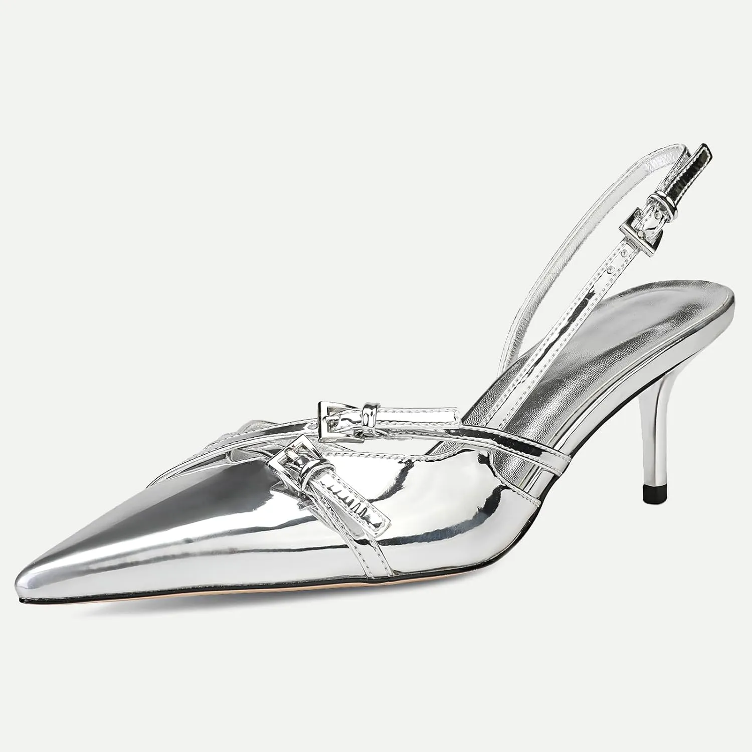 Women's Slingback Kitten Heels Buckle Strap Work Pumps Pointed Toe Slip On Comfortable Dress Shoes