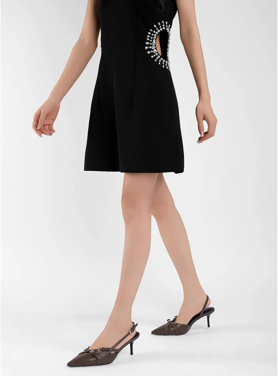 Women's Slingback Kitten Heels Buckle Strap Work Pumps Pointed Toe Slip On Comfortable Dress Shoes