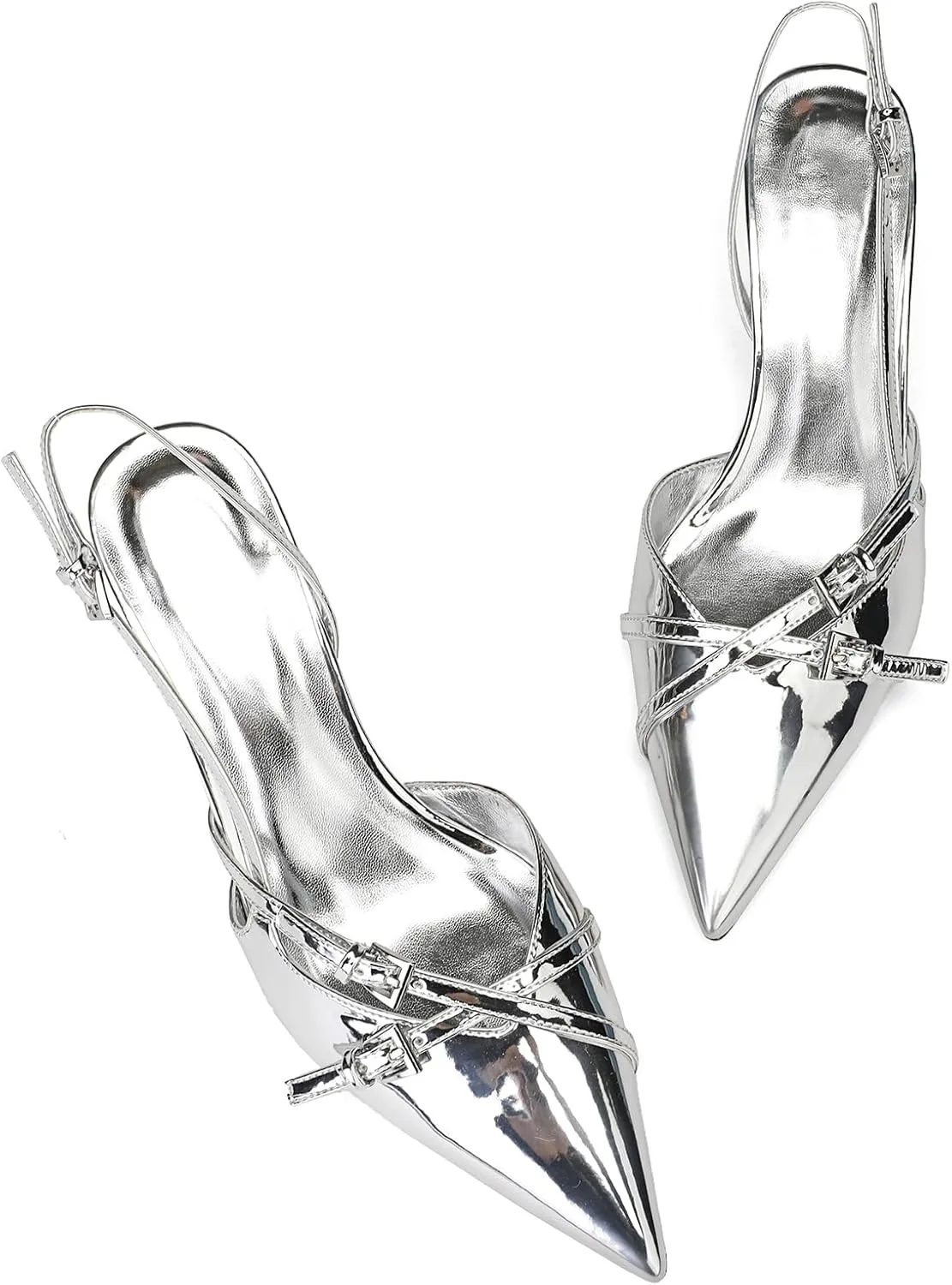 Women's Slingback Kitten Heels Buckle Strap Work Pumps Pointed Toe Slip On Comfortable Dress Shoes