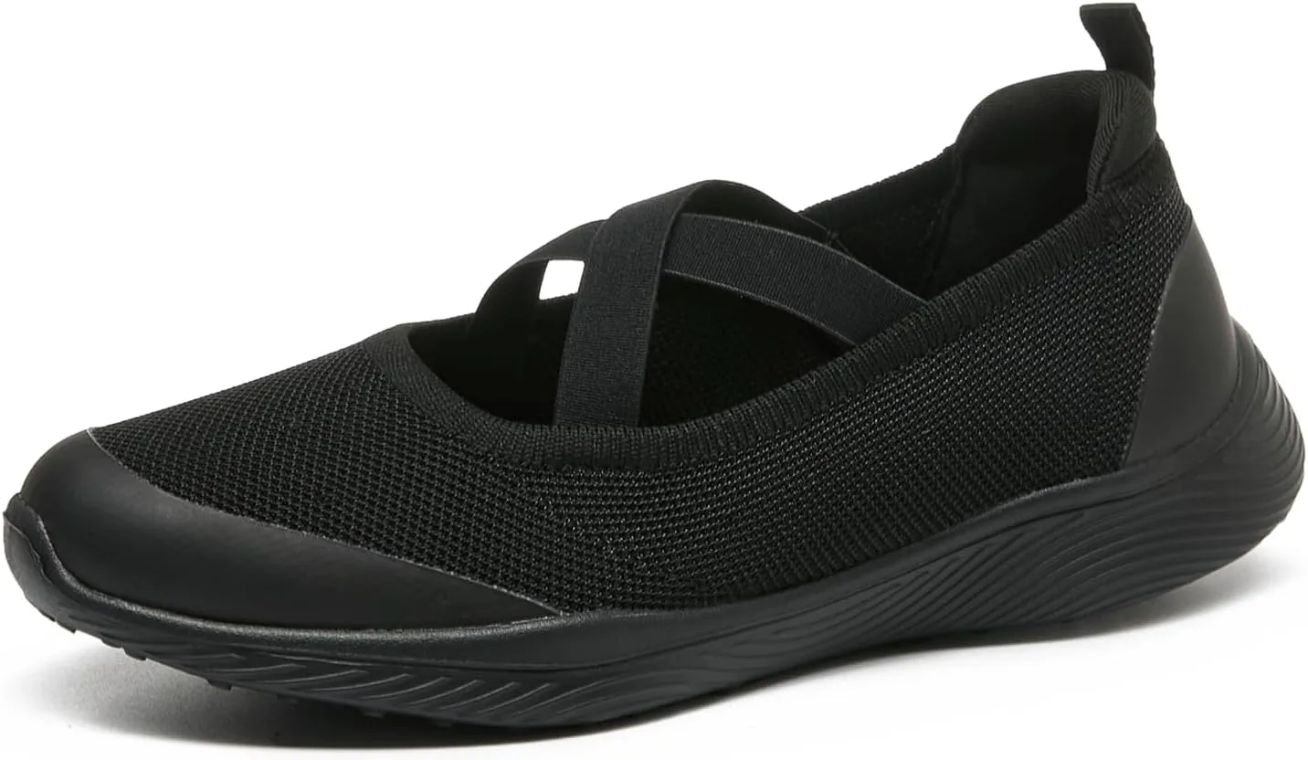 Women's Slip On Walking Shoes Knit Cross Belt Low-Wedge Dressy Ballet Flats Comfortable Sneakers