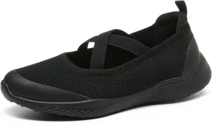 Women's Slip On Walking Shoes Knit Cross Belt Low-Wedge Dressy Ballet Flats Comfortable Sneakers