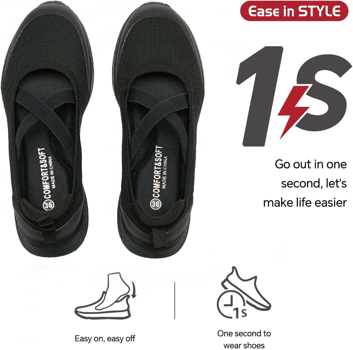 Women's Slip On Walking Shoes Knit Cross Belt Low-Wedge Dressy Ballet Flats Comfortable Sneakers