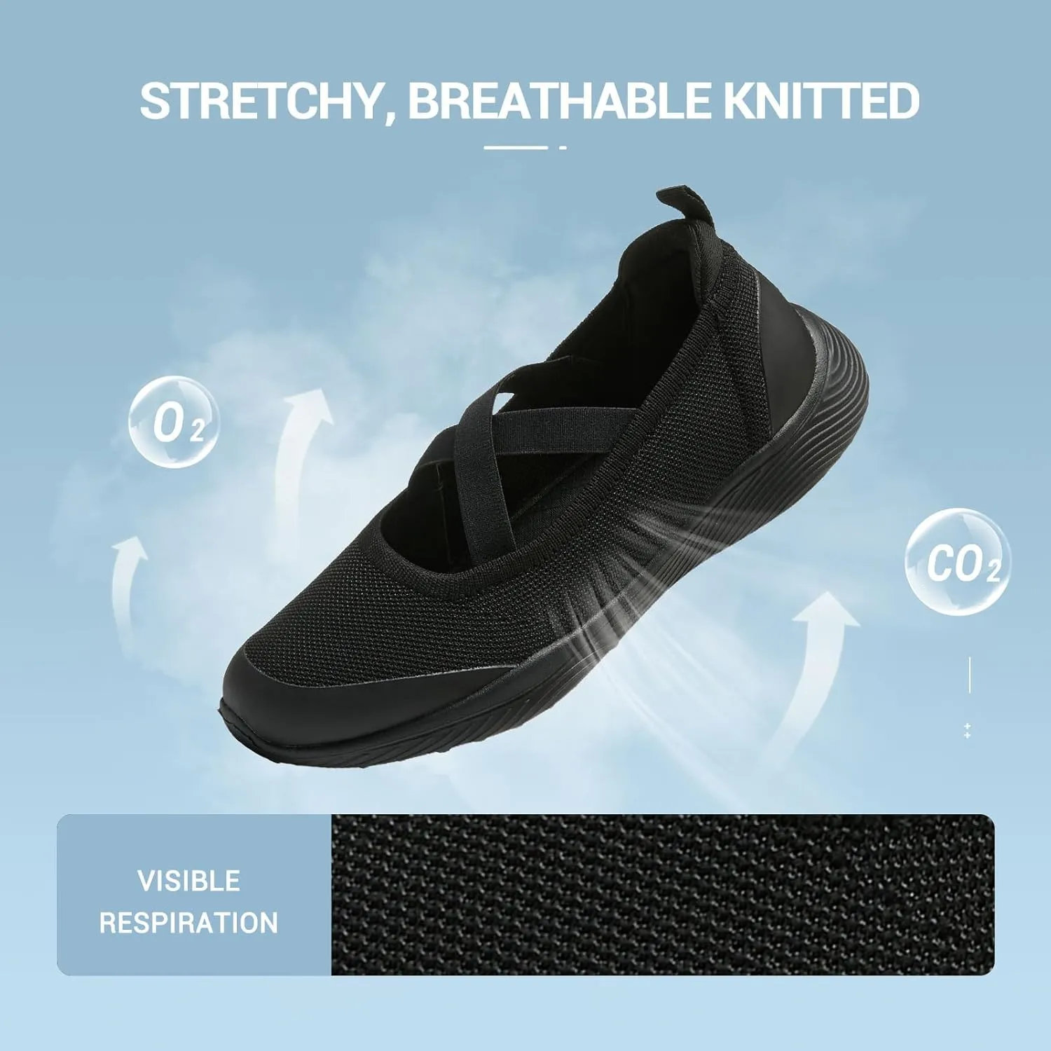 Women's Slip On Walking Shoes Knit Cross Belt Low-Wedge Dressy Ballet Flats Comfortable Sneakers
