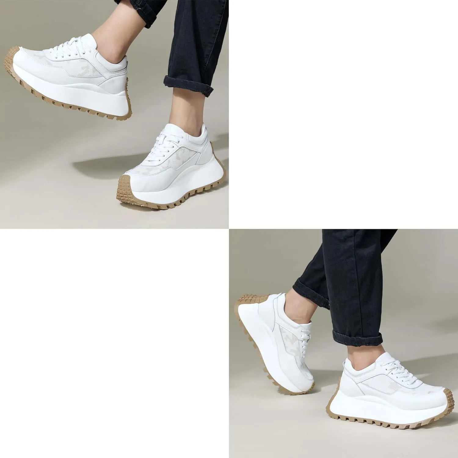 Women's Sneakers Platform Height Increase Comfortable Walking Shoes Low Top Lace Up Casual Sneakers Non-Slip Breathable Workplace Work Shoes