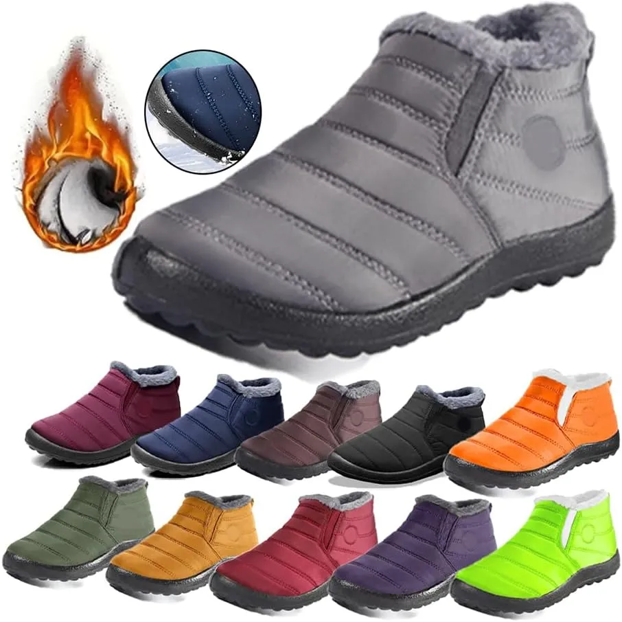 Womens Snow Boot Winter Warm Booties Fur Lined Anti-Slip Ankle Boots Outdoor Slip On Waterproof Booties Comfortable Warm Shoes Winter