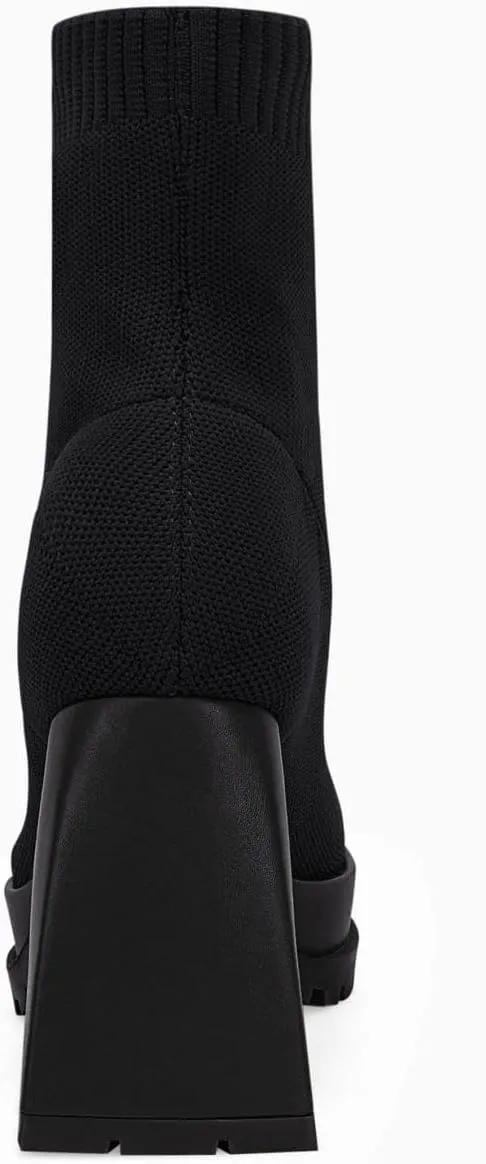 Womens Sock Boots Platform Chunky Heel Booties Dress Ankle Boots Square Toe Slip On Comfortable Winter Booties