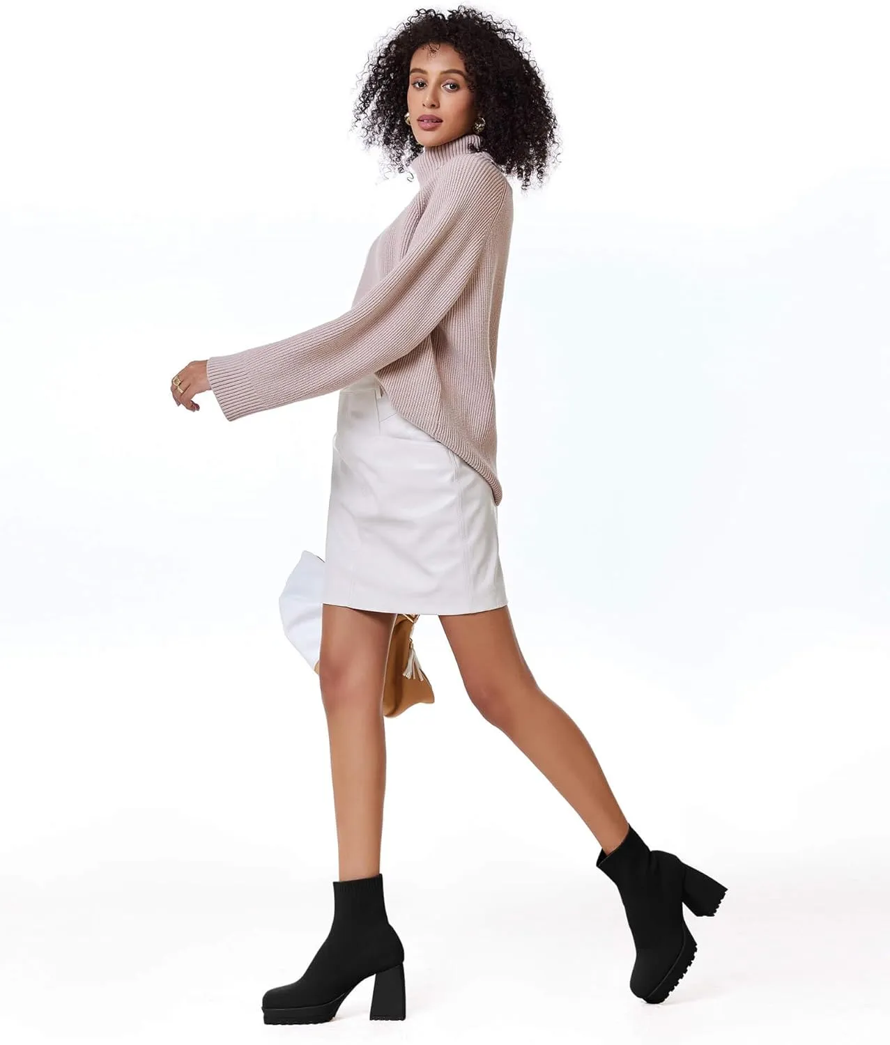 Womens Sock Boots Platform Chunky Heel Booties Dress Ankle Boots Square Toe Slip On Comfortable Winter Booties