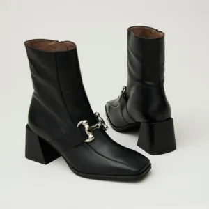 Wonders Black Leather Over Ankle Boots