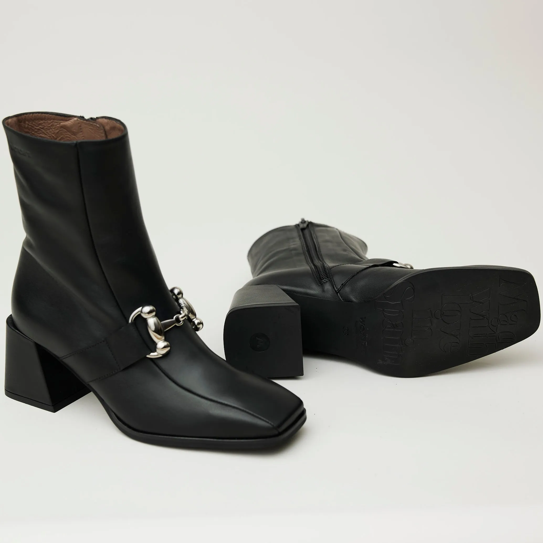 Wonders Black Leather Over Ankle Boots