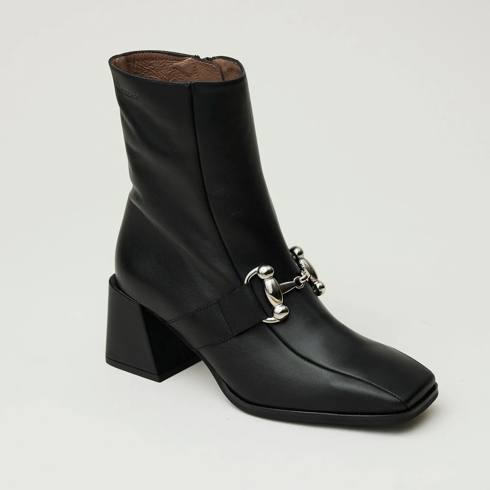 Wonders Black Leather Over Ankle Boots