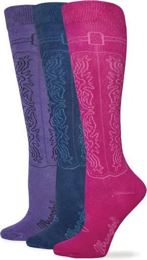 Wrangler Ladies Cowgirl Boot Knee High Socks 3 Pair Pack, Medium