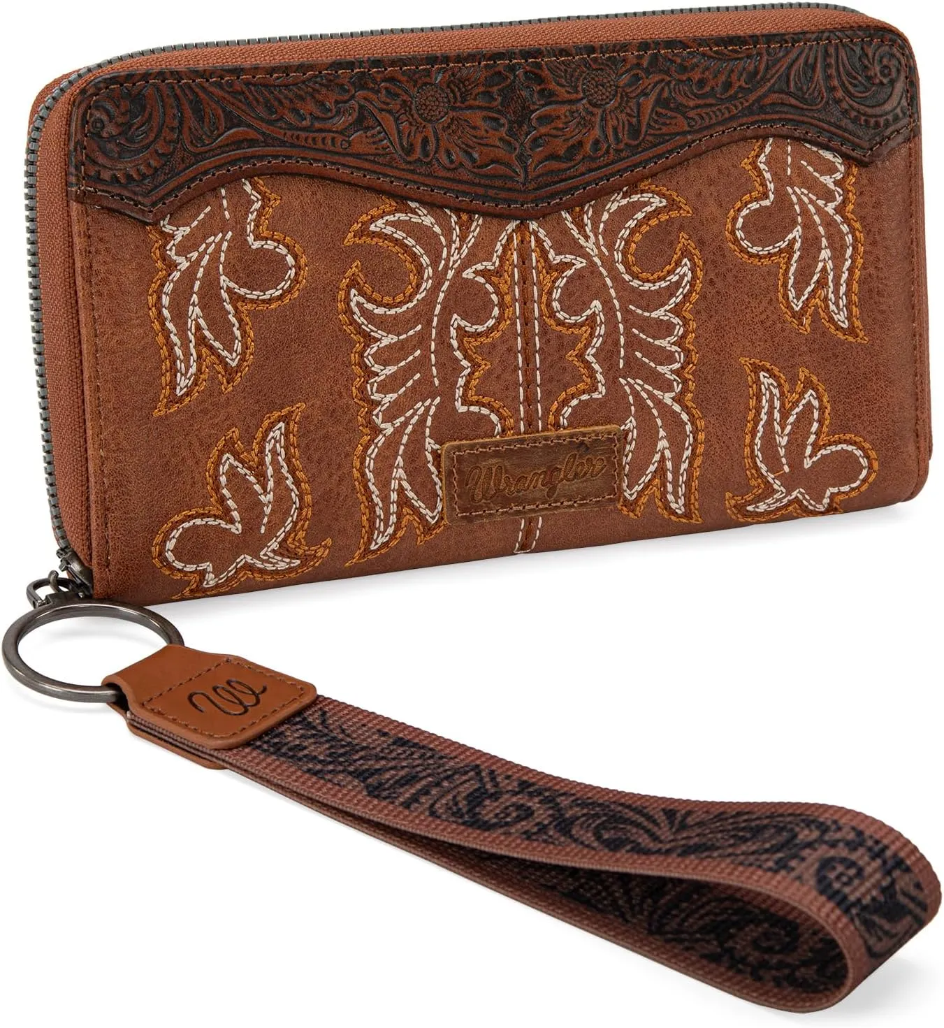Wrangler Wristlet Western Wallet for Women Floral Tooled Clutch Boot Stitch Bifold Wallet with Card Holder