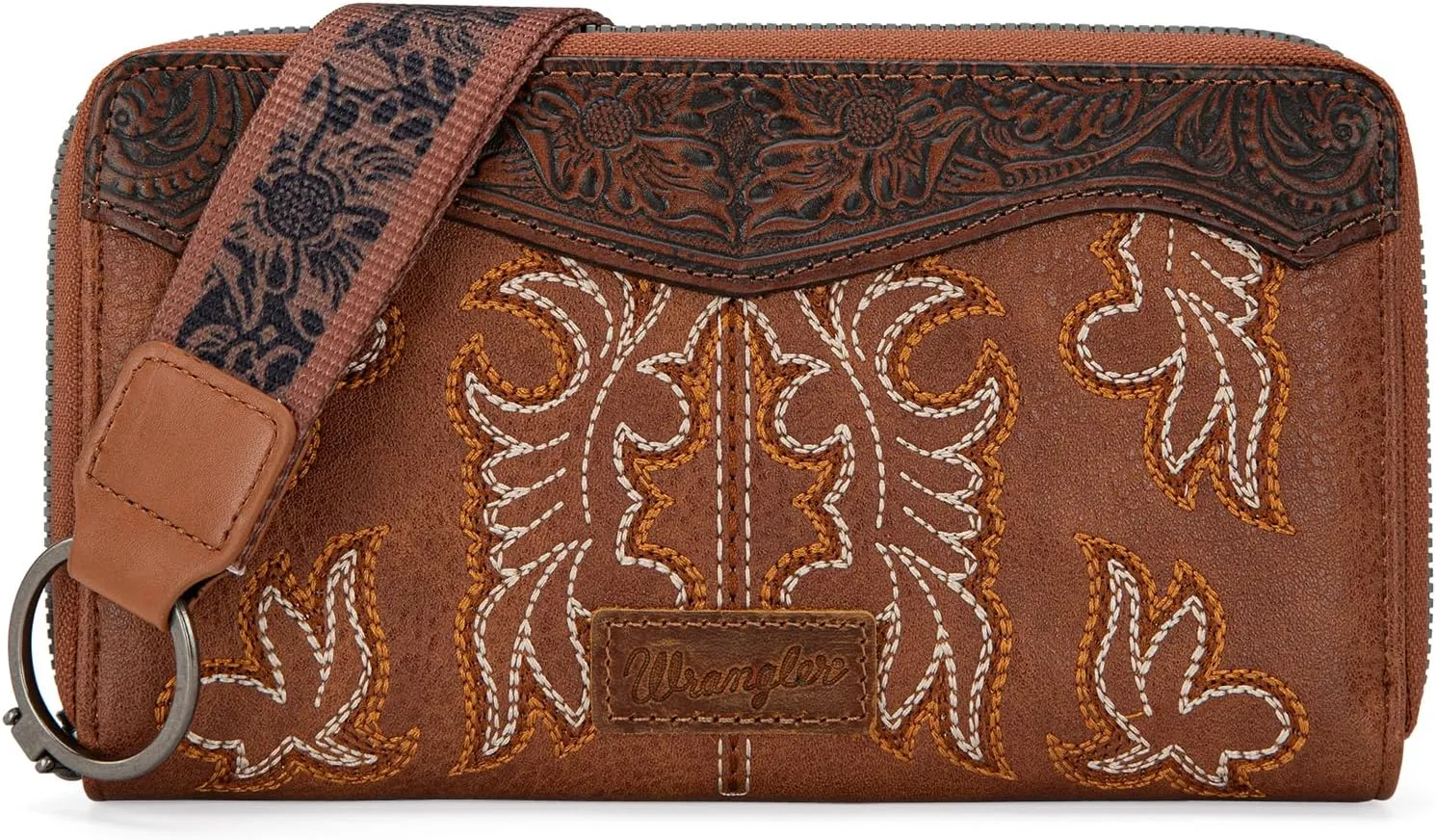 Wrangler Wristlet Western Wallet for Women Floral Tooled Clutch Boot Stitch Bifold Wallet with Card Holder