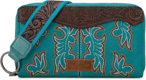 Wrangler Wristlet Western Wallet for Women Floral Tooled Clutch Boot Stitch Bifold Wallet with Card Holder