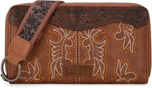 Wrangler Wristlet Western Wallet for Women Floral Tooled Clutch Boot Stitch Bifold Wallet with Card Holder
