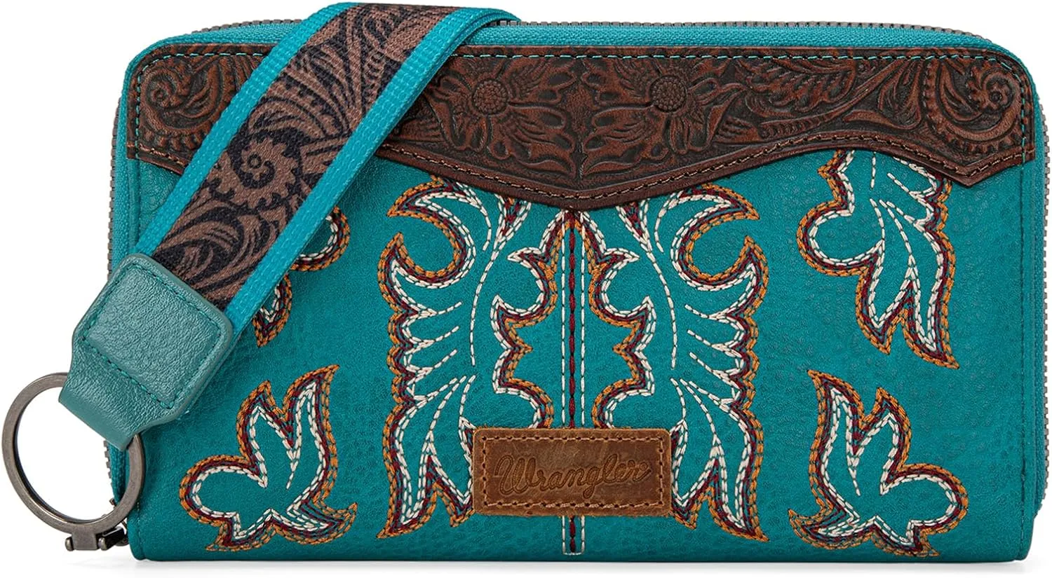 Wrangler Wristlet Western Wallet for Women Floral Tooled Clutch Boot Stitch Bifold Wallet with Card Holder