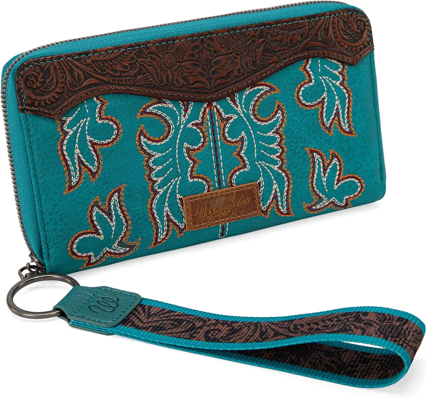 Wrangler Wristlet Western Wallet for Women Floral Tooled Clutch Boot Stitch Bifold Wallet with Card Holder