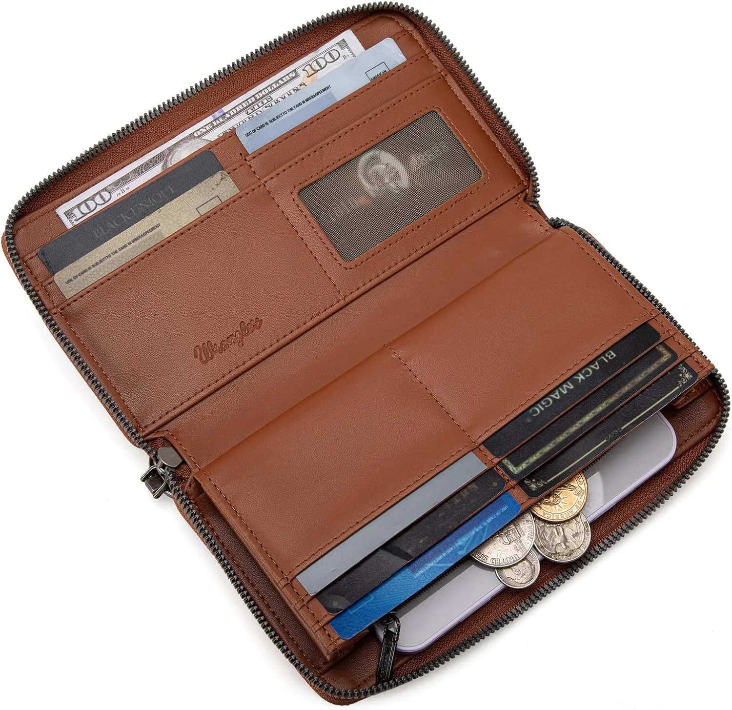 Wrangler Wristlet Western Wallet for Women Floral Tooled Clutch Boot Stitch Bifold Wallet with Card Holder