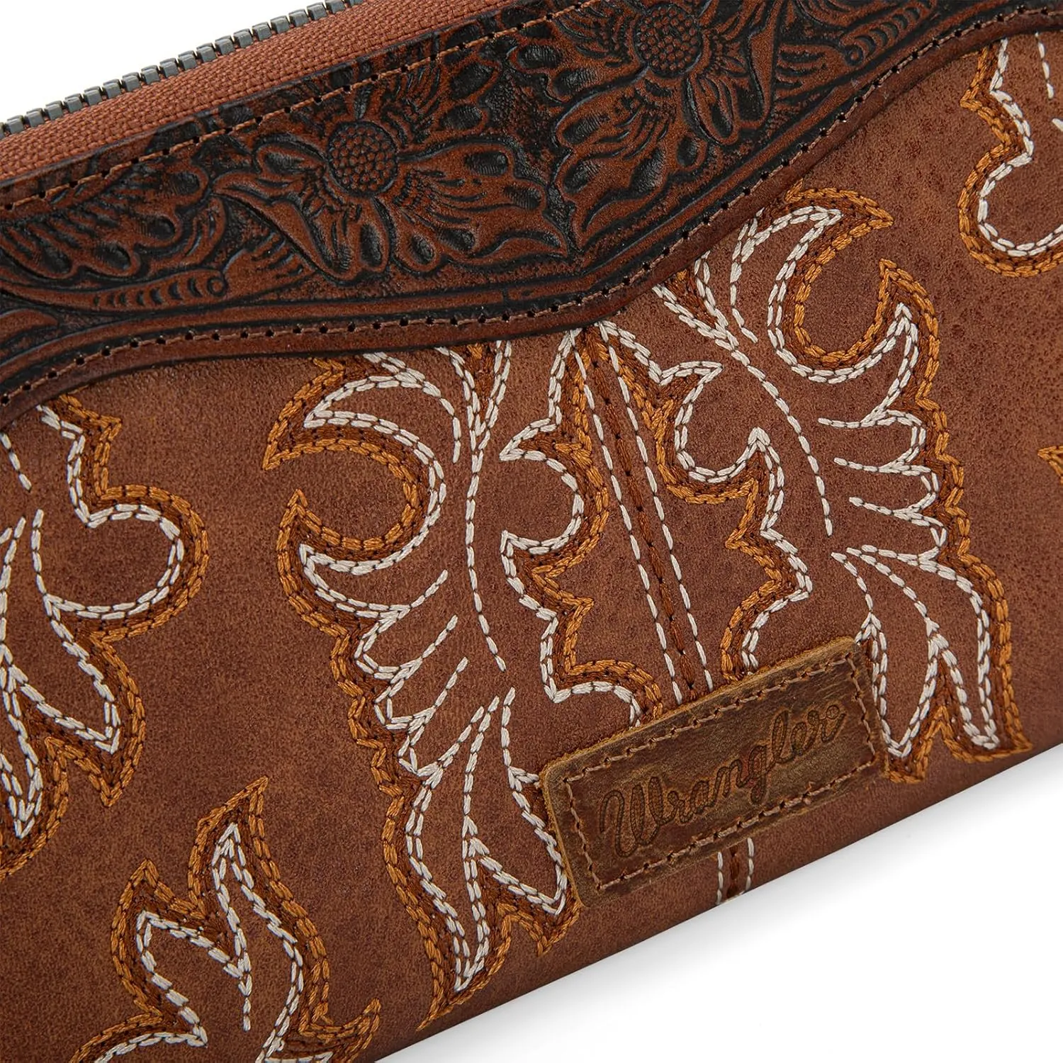Wrangler Wristlet Western Wallet for Women Floral Tooled Clutch Boot Stitch Bifold Wallet with Card Holder