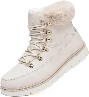 XRH Women’s Winter Warm Boots Black Snow Combat Boots With Zipper,Comfortable Fur Lined Women Ankle Boots Non Slip Hiking Boots For Women