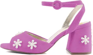 XYD Women Peep Toe Velvet Sandals Bloom Pearl Flower Ankle Strap Chunky Block Heel Wedding Bridal Shoes