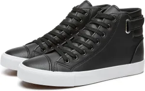 yageyan Men White high top Sneakers for Casual Black pu Leather Fashion Shoes for Men
