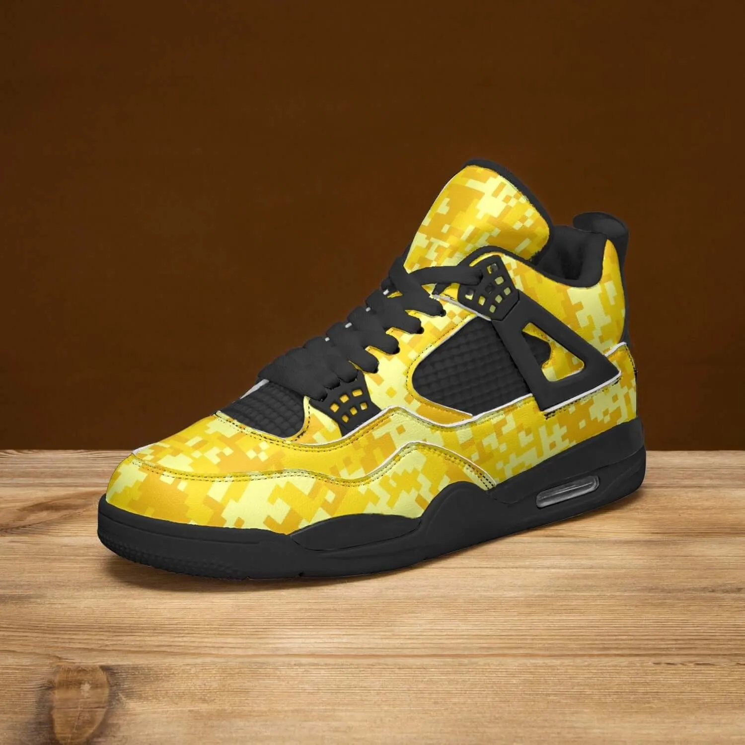 Yellow Camo Sneakers AJ4 Style | Digital Pixel Camouflage style
