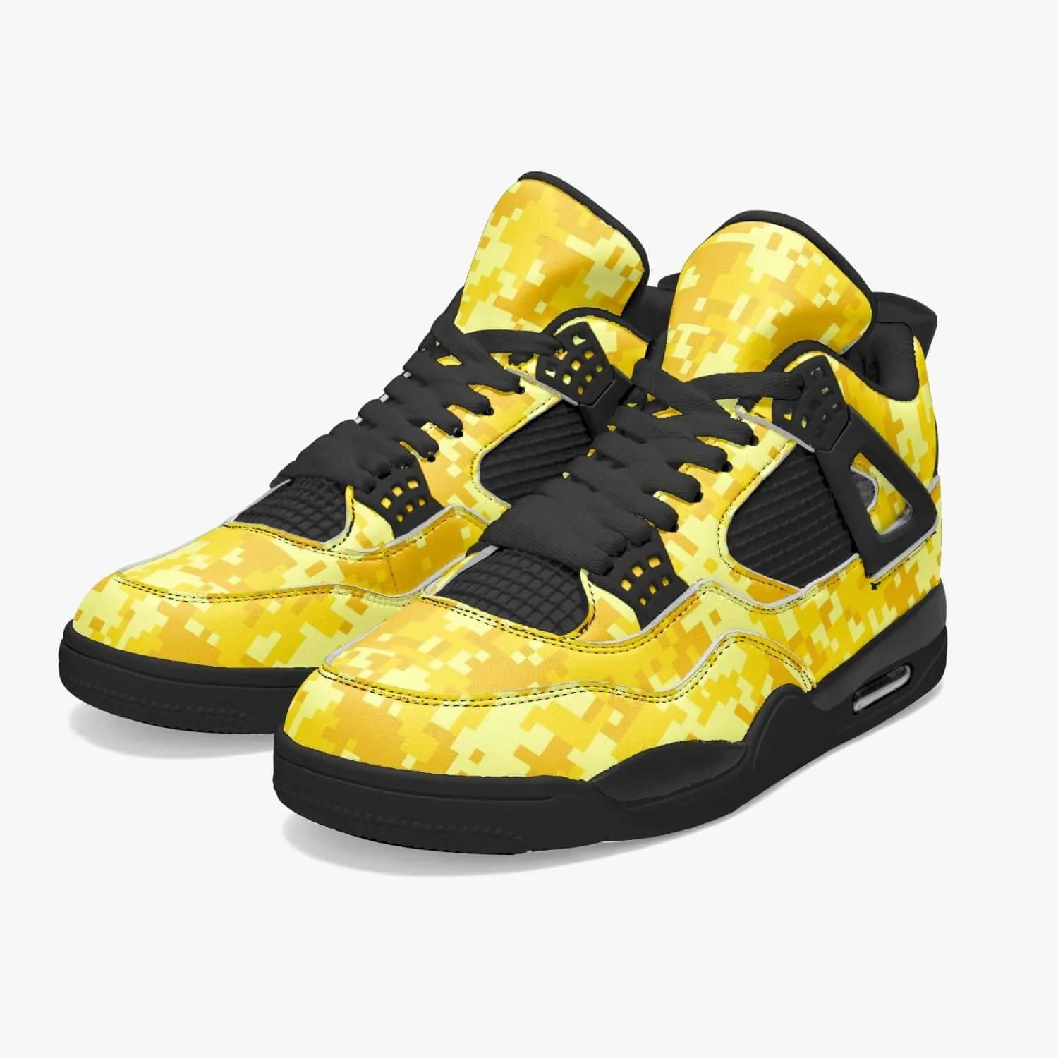 Yellow Camo Sneakers AJ4 Style | Digital Pixel Camouflage style