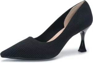 youngshow High Heels for Womens Closed Toe Slip On Knit Comfortable Dress Party Heels Pumps