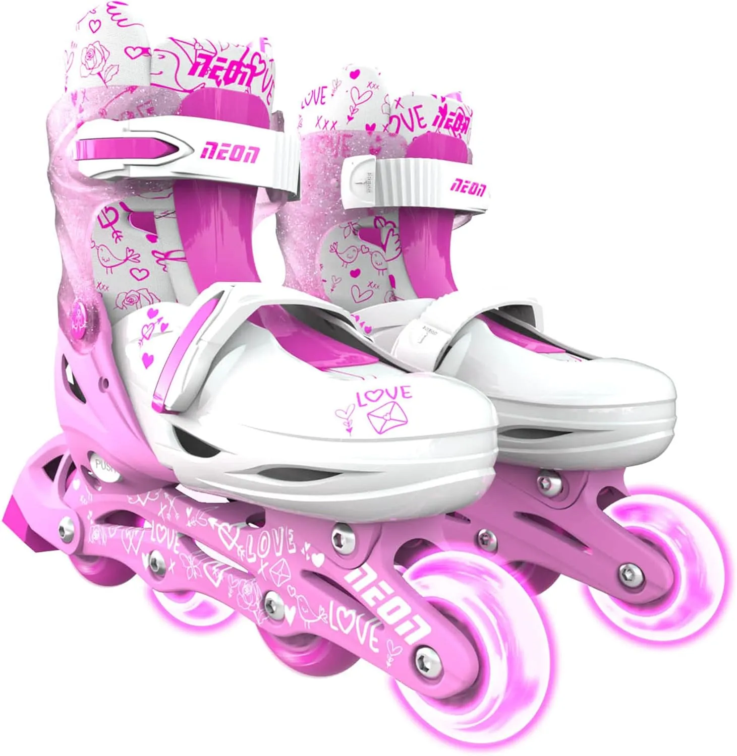 Yvolution Neon Adjustable Inline Skates – Kids Rollerblades with Light-Up Wheels – Sizes J12–6, for Boys & Girls Ages 5 