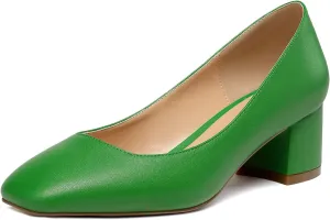 Zamikoo Women's Square Toe Block Heel Pumps Slip On 2 Inches Low Chunky Heels Classic Dress Shoes for Wedding Party Office