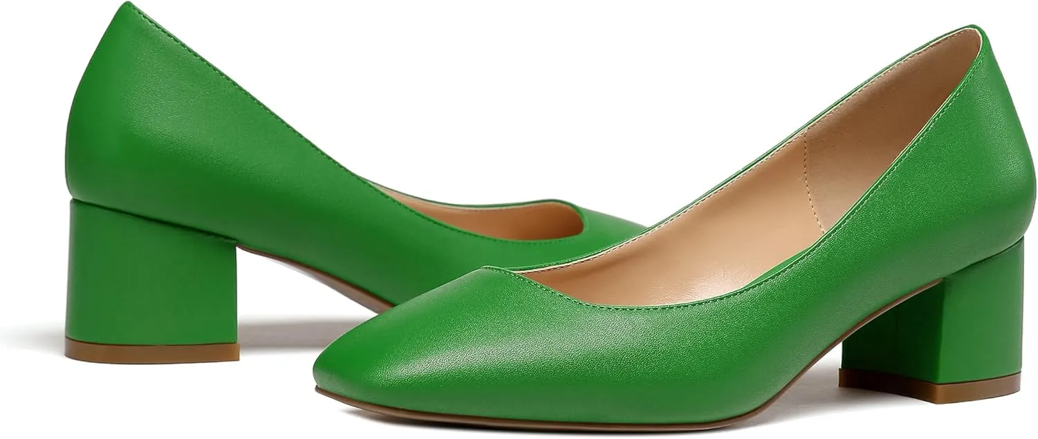 Zamikoo Women's Square Toe Block Heel Pumps Slip On 2 Inches Low Chunky Heels Classic Dress Shoes for Wedding Party Office