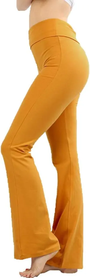 Zenana Women Fold Over Waist Cotton Stretch Flare Leg Boot Cut Yoga Pants Leggings