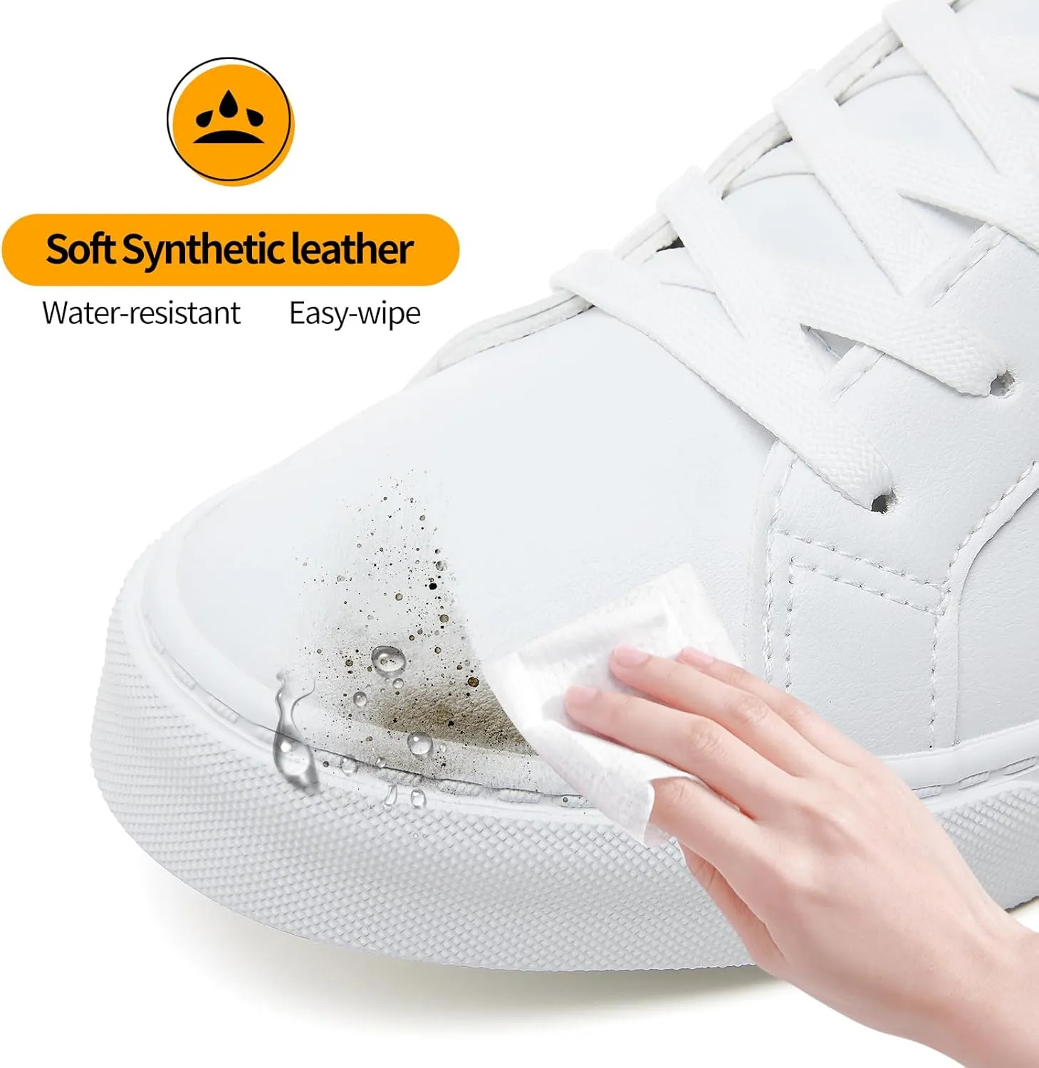 ZGR Men's Synthetic Leather White Sneakers,Low Top White Tennis Shoes,Lace up Casual Shoes