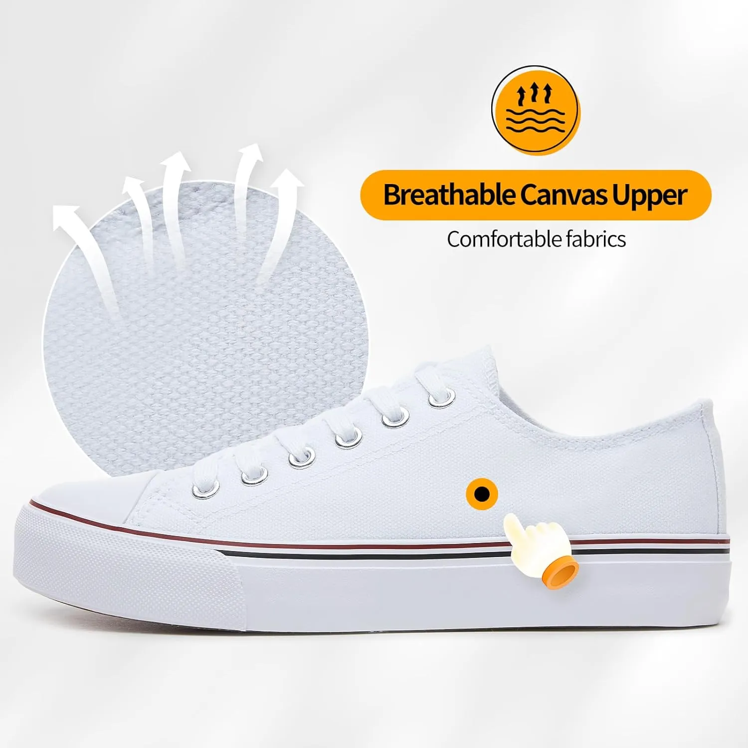 ZGR Womens Low Top Canvas Shoes,Lace up Canvas Sneakers,Casual White Tennis Walking Shoes