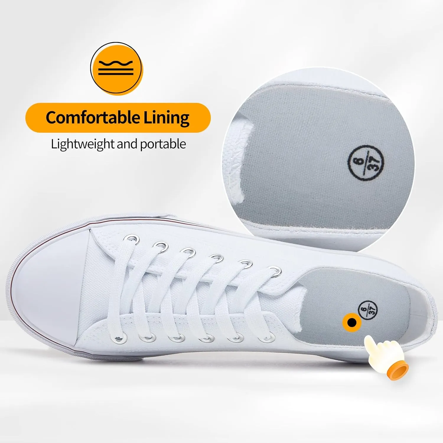 ZGR Womens Low Top Canvas Shoes,Lace up Canvas Sneakers,Casual White Tennis Walking Shoes