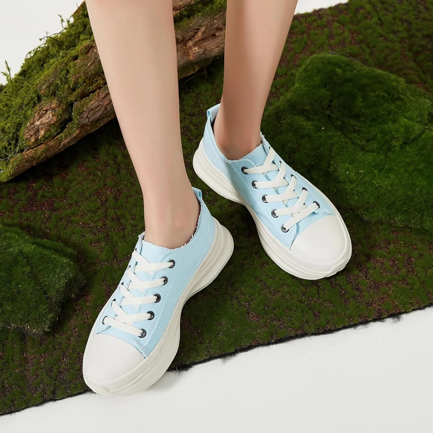 ZGR Womens Low Top Platform Sneakers,White Canvas Sneakers,Casual Platform Tennis Shoes