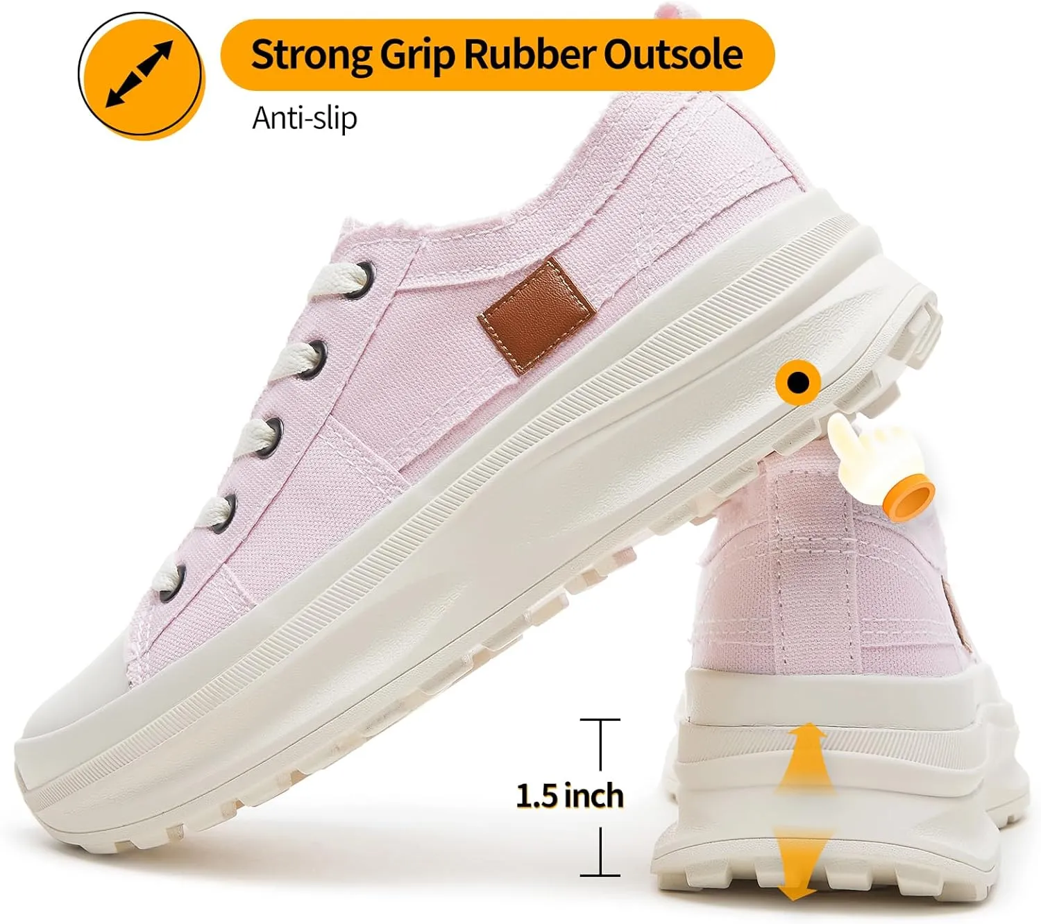 ZGR Womens Low Top Platform Sneakers,White Canvas Sneakers,Casual Platform Tennis Shoes