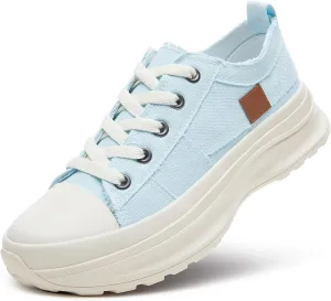 ZGR Womens Low Top Platform Sneakers,White Canvas Sneakers,Casual Platform Tennis Shoes